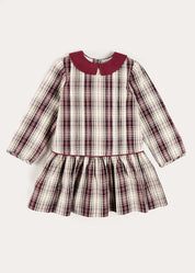 Whittaker Check Long Sleeve Pleated Dress in Burgundy (18mths-12yrs) Dresses from Pepa London US