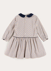 Thirleby Check Velvet Collar Button Detail Long Sleeve Dress in Camel (18mths-12yrs) Dresses from Pepa London US