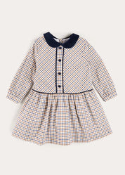 Thirleby Check Velvet Collar Button Detail Long Sleeve Dress in Camel (18mths-12yrs) Dresses from Pepa London US