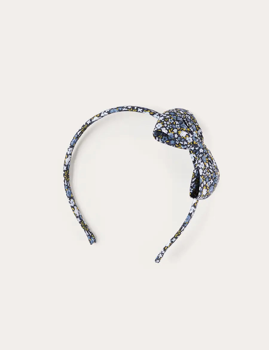 Lydia Floral Medium Bow Hairband in Blue (OS) Hair Accessories from Pepa London US