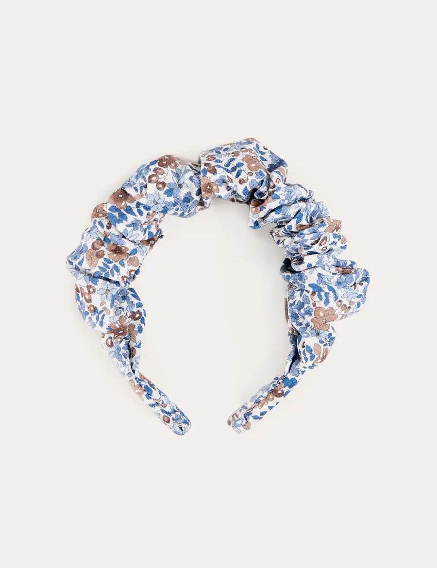 Beatrice Floral Scrunchie Hairband in Blue (OS) Hair Accessories from Pepa London US