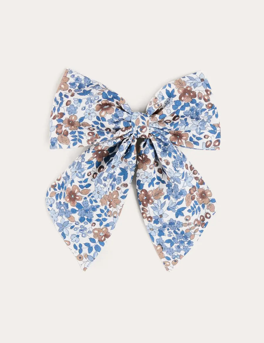Beatrice Floral Long Bow Hair Clip in Blue (OS) Hair Accessories from Pepa London US