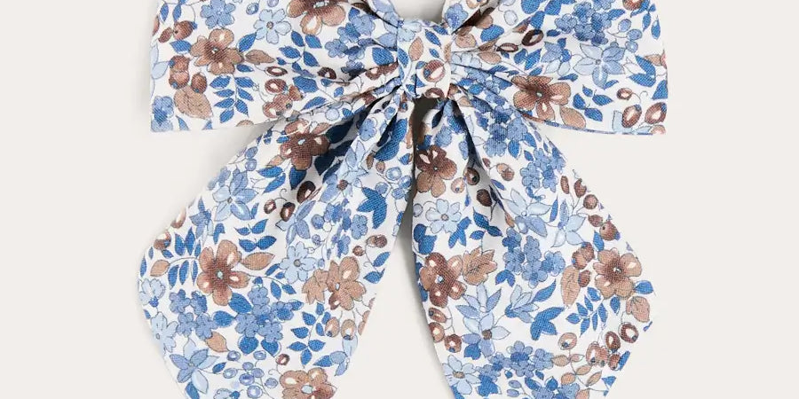 Beatrice Floral Long Bow Hair Clip in Blue (OS) Hair Accessories from Pepa London US