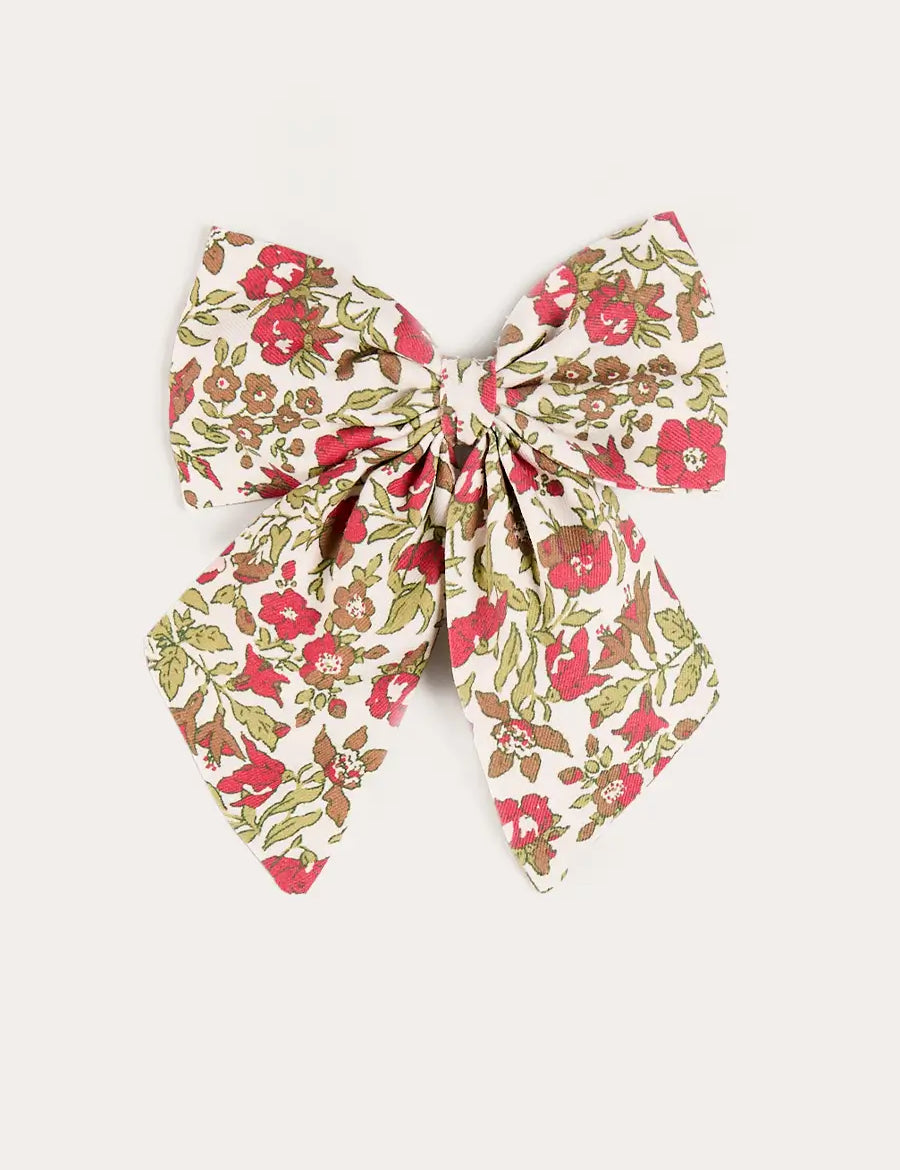 Daphne Floral Long Bow Hair Clip in Green (OS) Hair Accessories from Pepa London US