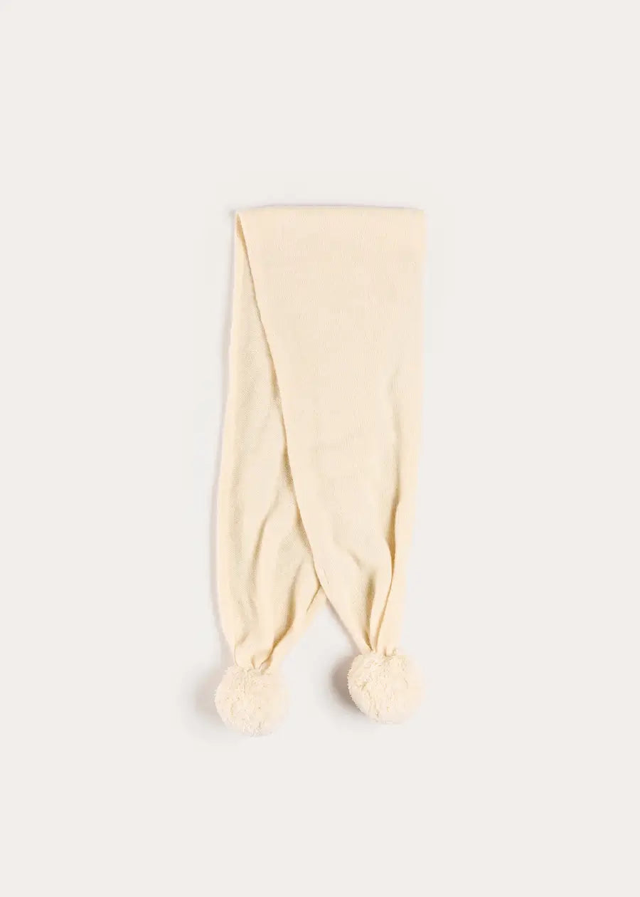 Alpaca Wool Scarf with Pom Pom in Cream (OS) Knitted Accessories from Pepa London US