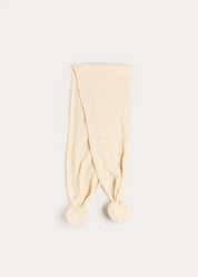 Alpaca Wool Scarf with Pom Pom in Cream (OS) Knitted Accessories from Pepa London US
