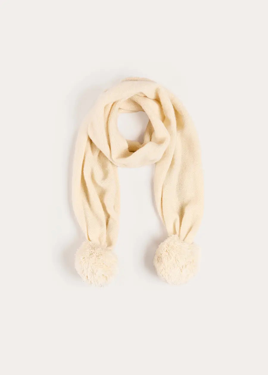 Alpaca Wool Scarf with Pom Pom in Cream (OS) Knitted Accessories from Pepa London US