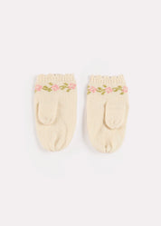 Alpaca Wool Flower Embroidered Mittens in Cream (S-L) Knitted Accessories from Pepa London US