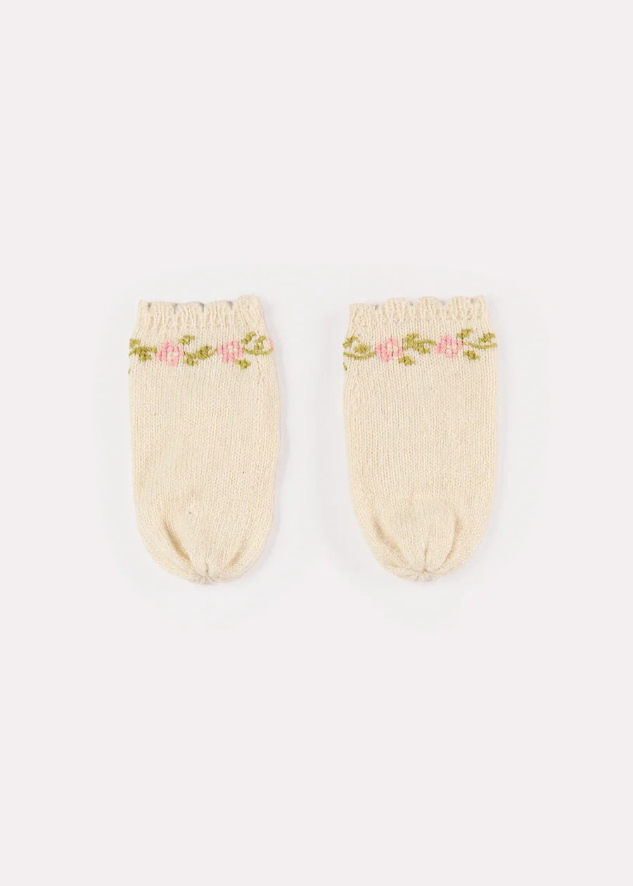 Alpaca Wool Flower Embroidered Mittens in Cream (S-L) Knitted Accessories from Pepa London US