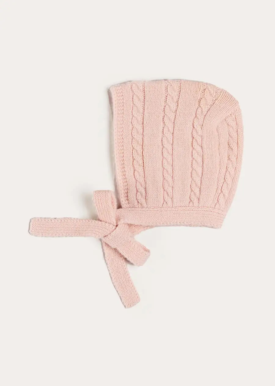 Cashmere Cable Knit Bonnet in Pink (XS-L) Bonnets from Pepa London US