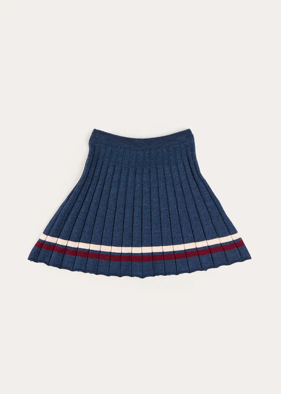 Pleated Bow Detail Striped Trim Skirt in Navy (2-10yrs) Skirts from Pepa London US
