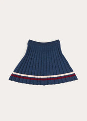 Pleated Bow Detail Striped Trim Skirt in Navy (2-10yrs) Skirts from Pepa London US