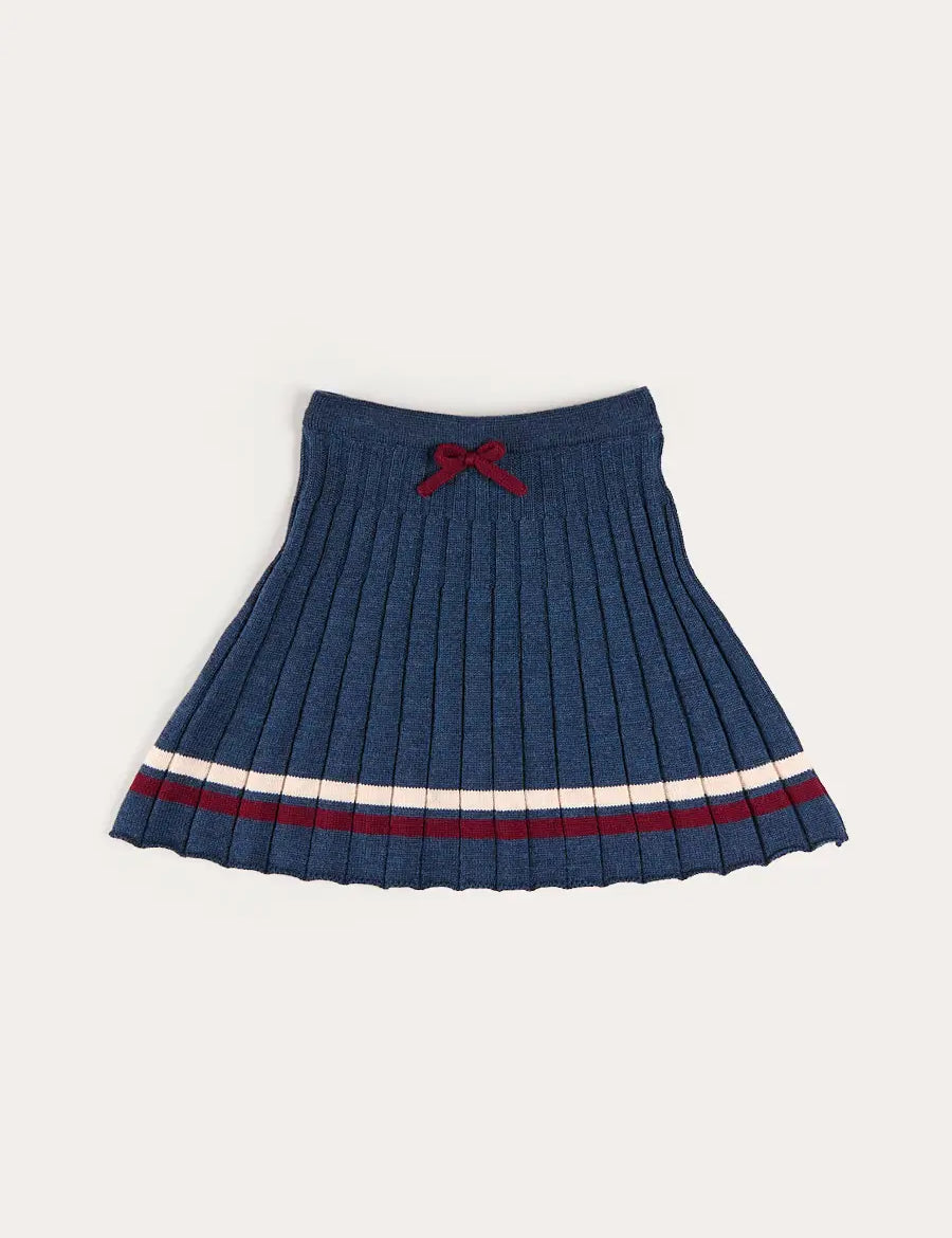 Pleated Bow Detail Striped Trim Skirt in Navy (2-10yrs) Skirts from Pepa London US