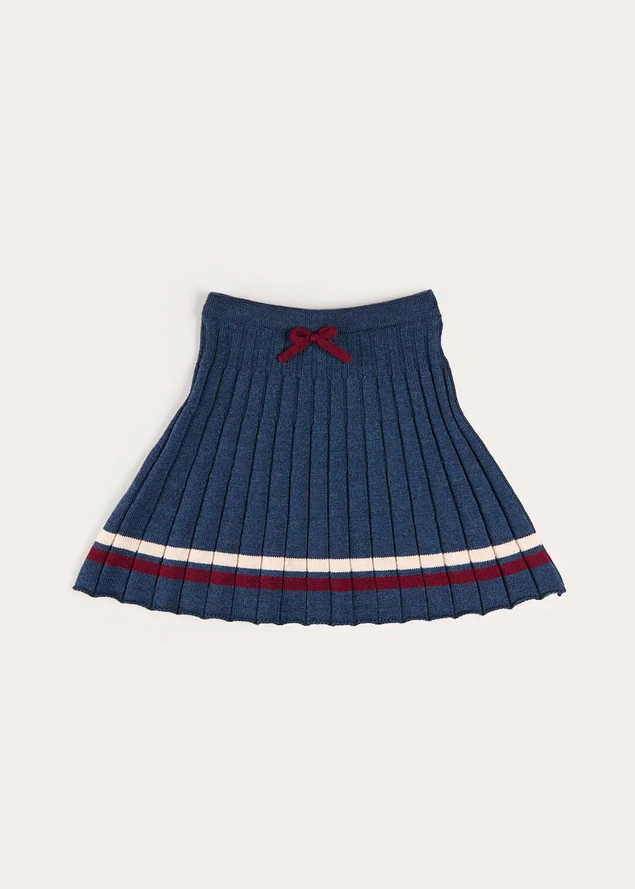 Pleated Bow Detail Striped Trim Skirt in Navy (2-10yrs) Skirts from Pepa London US