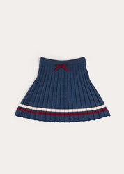 Pleated Bow Detail Striped Trim Skirt in Navy (2-10yrs) Skirts from Pepa London US