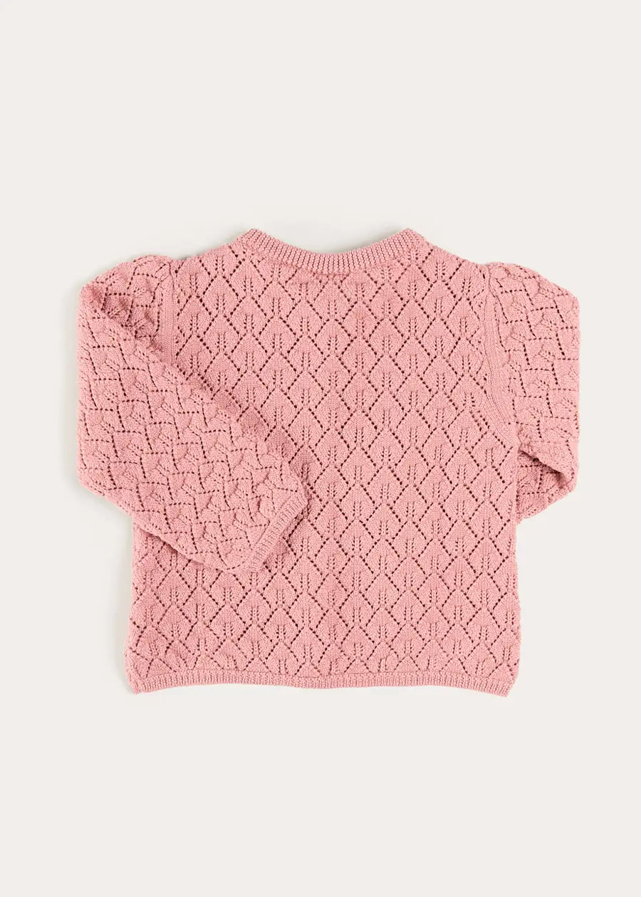 Leaf Openwork Cardigan in Pink (2-10yrs) Knitwear from Pepa London US