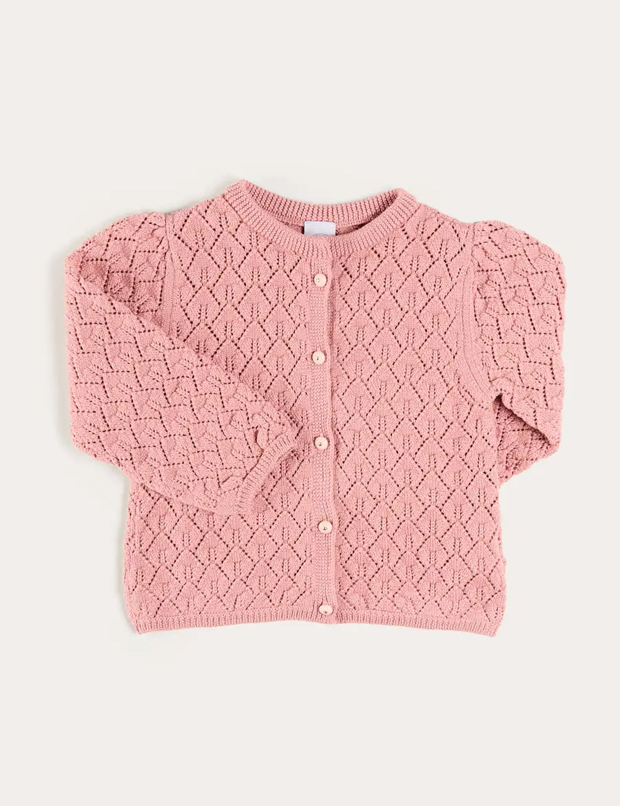Leaf Openwork Cardigan in Pink (2-10yrs) Knitwear from Pepa London US