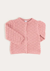 Leaf Openwork Cardigan in Pink (2-10yrs) Knitwear from Pepa London US