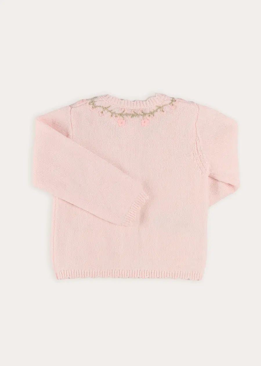 Wildflower Embroidered Pocket Detail Cardigan in Pink (1mth-3yrs) Knitwear from Pepa London US