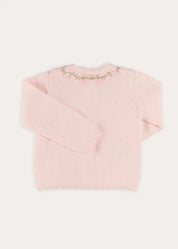 Wildflower Embroidered Pocket Detail Cardigan in Pink (1mth-3yrs) Knitwear from Pepa London US