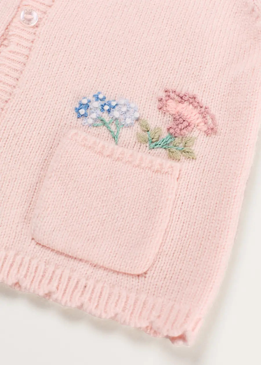 Wildflower Embroidered Pocket Detail Cardigan in Pink (1mth-3yrs) Knitwear from Pepa London US