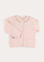 Wildflower Embroidered Pocket Detail Cardigan in Pink (1mth-3yrs) Knitwear from Pepa London US