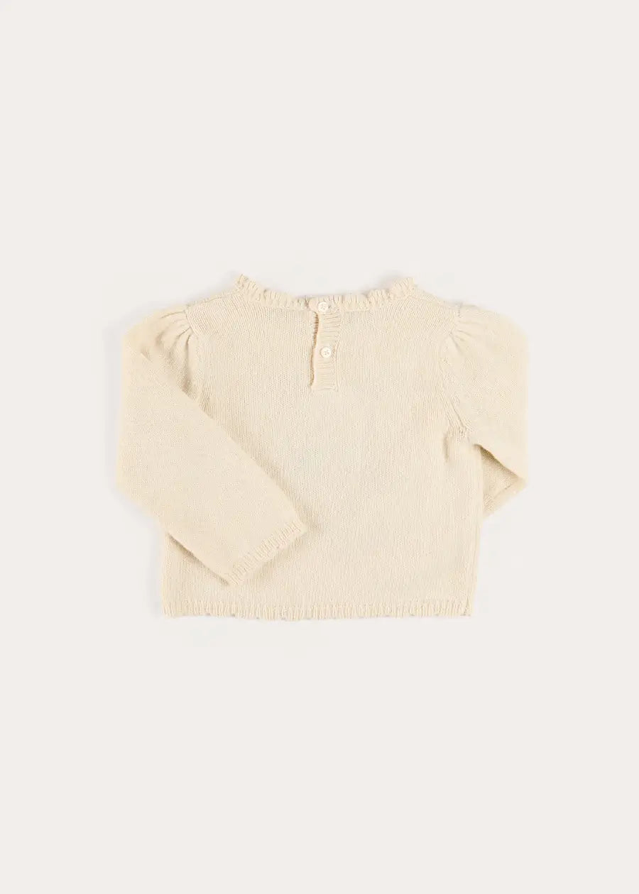 Alpaca Wool Cottage Cross Stitch Embroidered Jumper in Cream (6mths-4yrs) Knitwear from Pepa London US