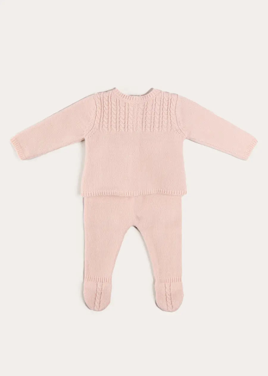 Cashmere Long Sleeve Cable Knitted Set in Pink (1mth-12mths) Knitted Sets from Pepa London US