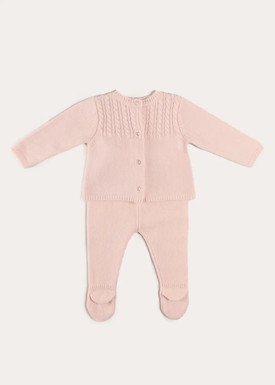 Cashmere Long Sleeve Cable Knitted Set in Pink (1mth-12mths) Knitted Sets from Pepa London US