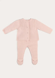 Cashmere Long Sleeve Cable Knitted Set in Pink (1mth-12mths) Knitted Sets from Pepa London US