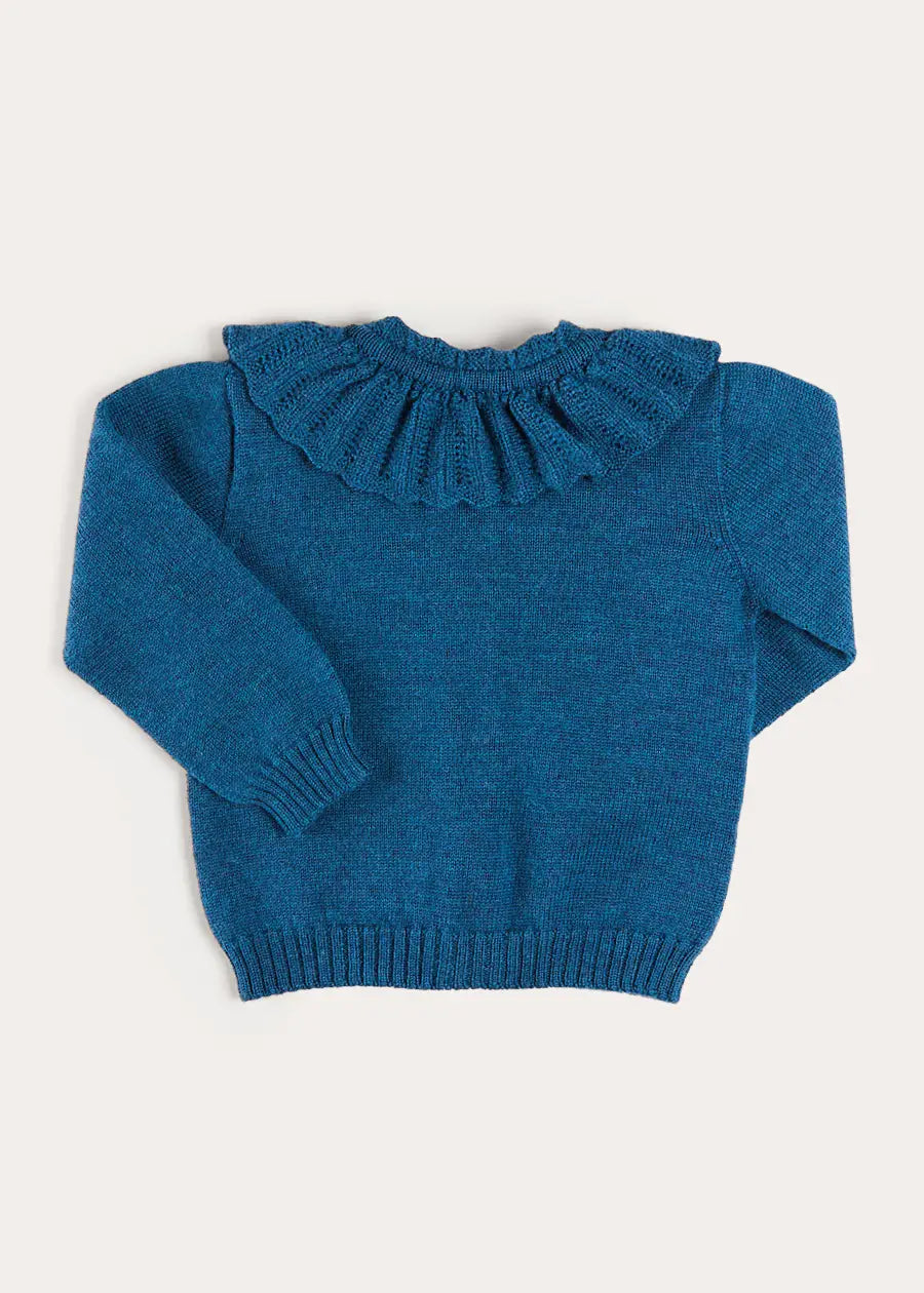 Ruffle Collar Cardigan in Blue (2-10yrs) Knitwear from Pepa London US