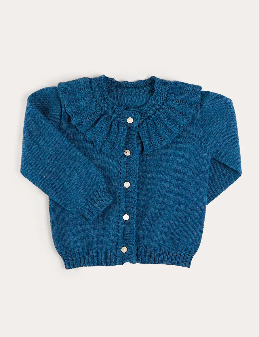 Ruffle Collar Cardigan in Blue (2-10yrs) Knitwear from Pepa London US