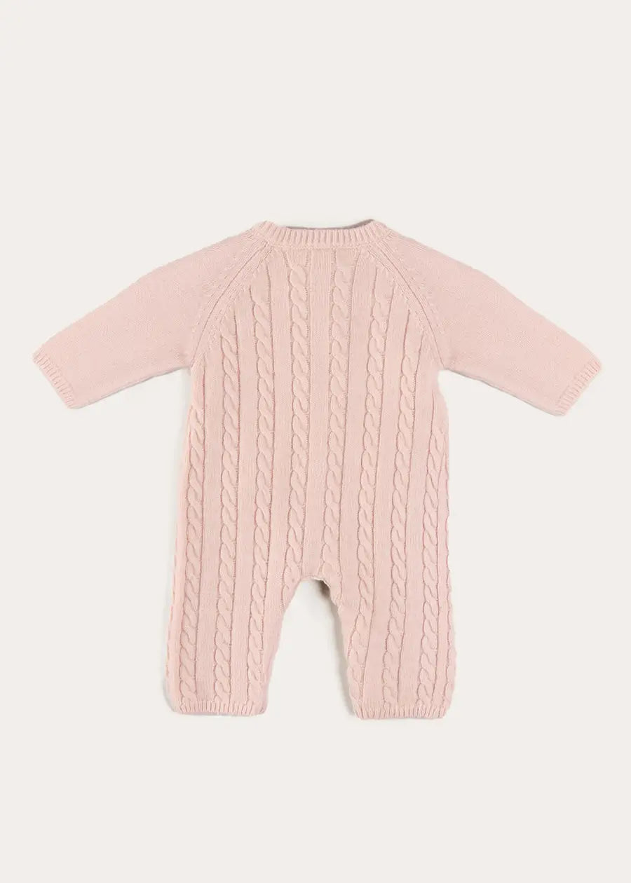 Cashmere Cable Knit Pocket Detail All In One in Pink (1mth-12mths) ALL-IN-ONE from Pepa London US