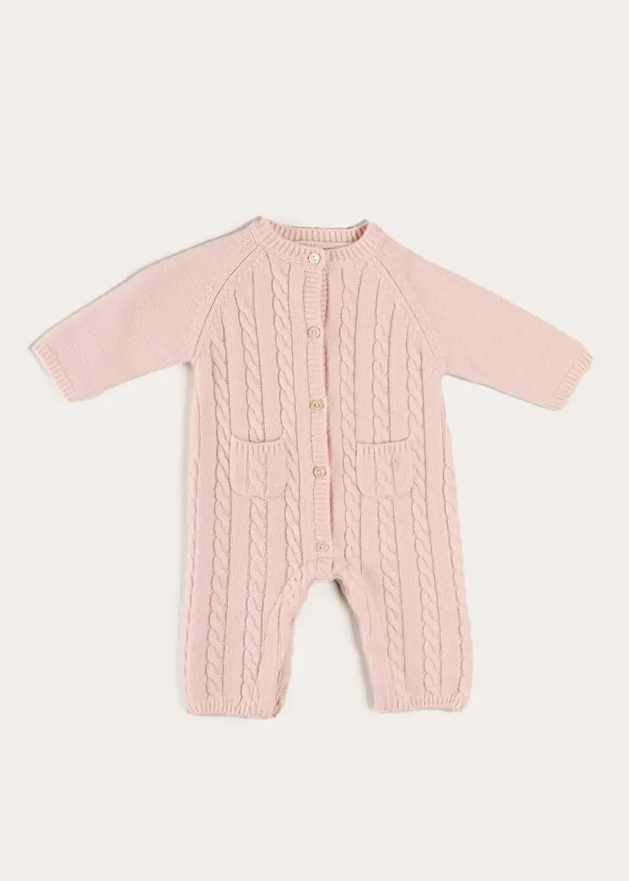 Cashmere Cable Knit Pocket Detail All In One in Pink (1mth-12mths) ALL-IN-ONE from Pepa London US