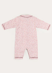 Jane Floral Long Sleeve All In One Pyjamas with Burgundy Piping in Pink (6mths-3yrs) #N/A from Pepa London US