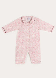 Jane Floral Long Sleeve All In One Pyjamas with Burgundy Piping in Pink (6mths-3yrs) #N/A from Pepa London US