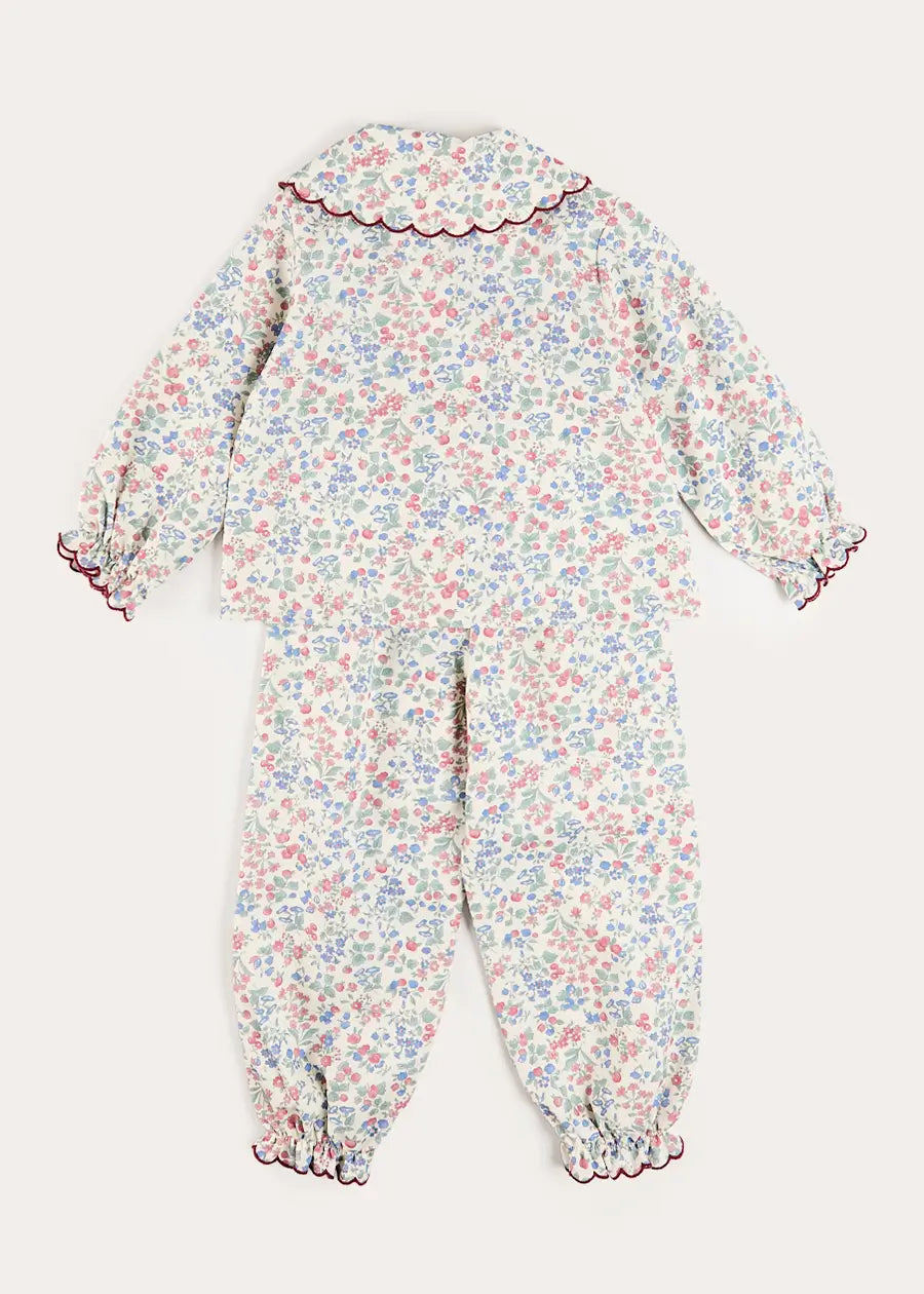 Rebecca Floral Scallop Edge Pyjamas in Red (2-10yrs) Nightwear from Pepa London US