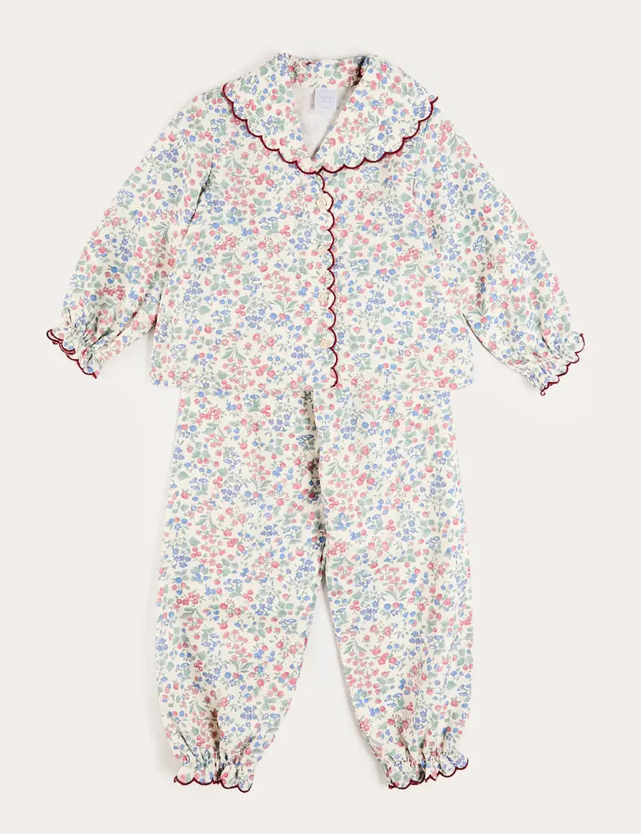 Rebecca Floral Scallop Edge Pyjamas in Red (2-10yrs) Nightwear from Pepa London US