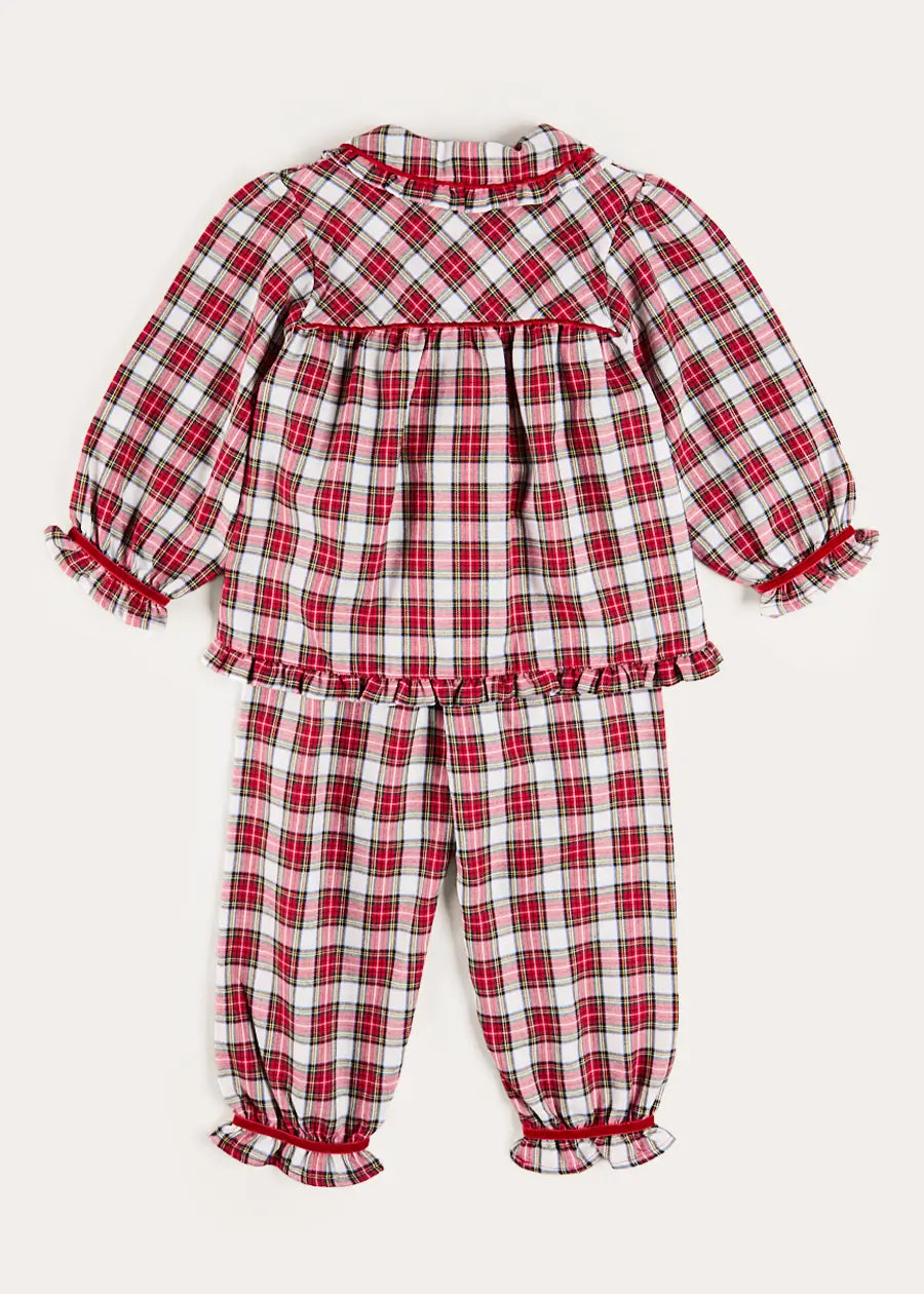 Francis Tartan Velvet Trim Pyjamas in Red (18mths-10yrs) Nightwear from Pepa London US