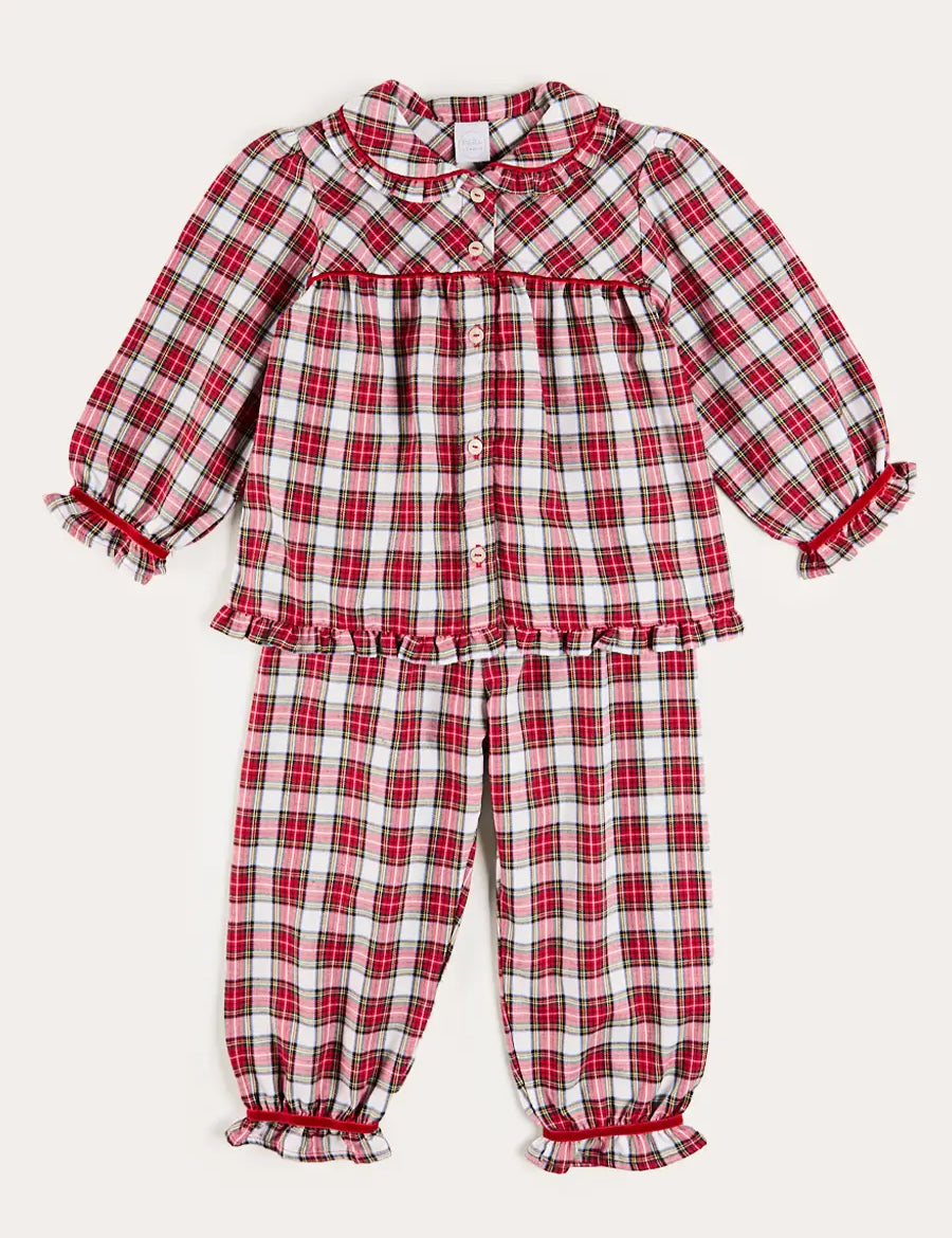 Francis Tartan Velvet Trim Pyjamas in Red (18mths-10yrs) Nightwear from Pepa London US