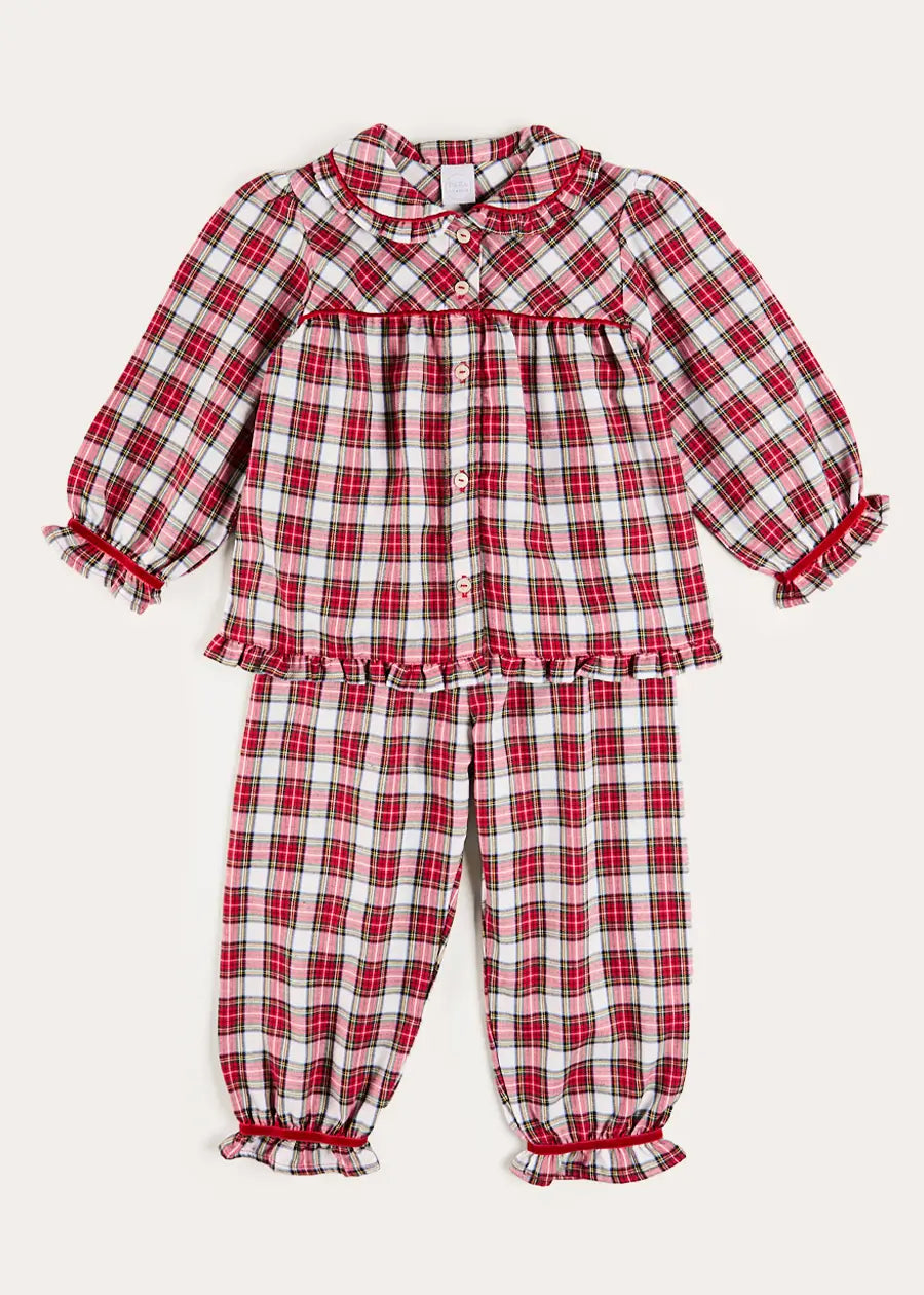 Francis Tartan Velvet Trim Pyjamas in Red (18mths-10yrs) Nightwear from Pepa London US