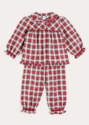 Francis Tartan Velvet Trim Pyjamas in Red (18mths-10yrs) Nightwear from Pepa London US