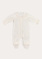 Floral Detail Embroidered Collar Velour All In One in Cream (1mth-12mths) #N/A from Pepa London US