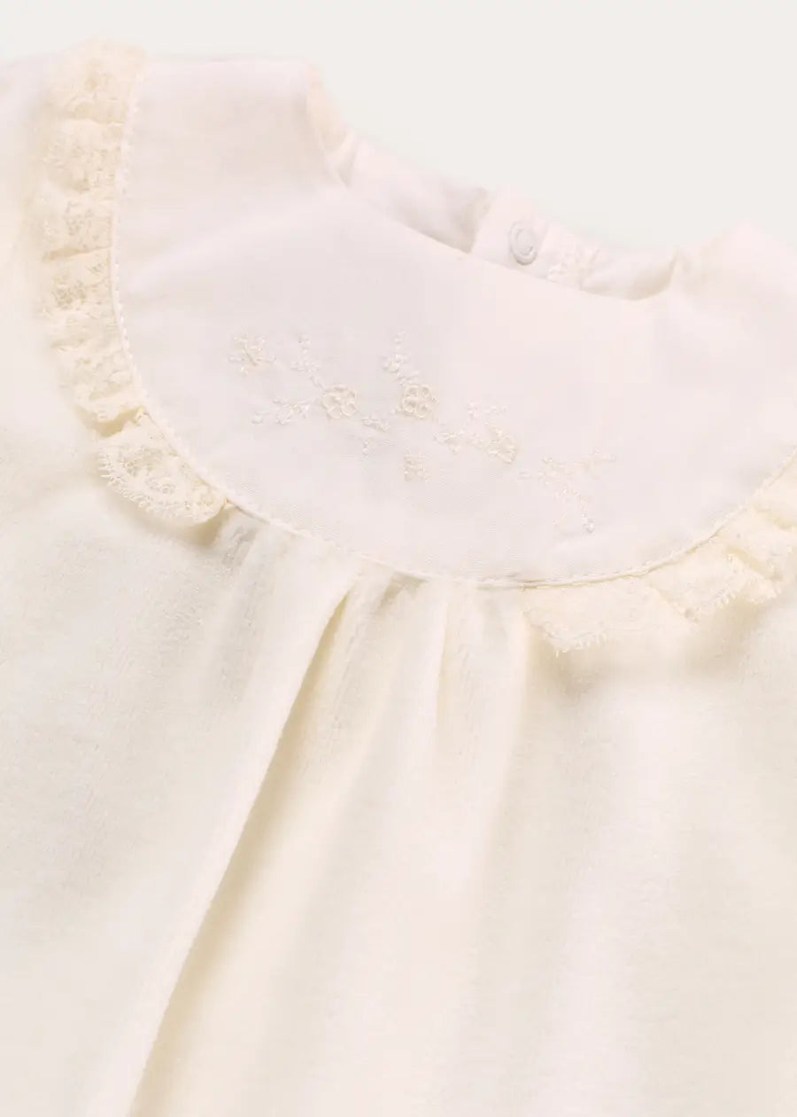 Floral Detail Embroidered Collar Velour All In One in Cream (1mth-12mths) #N/A from Pepa London US