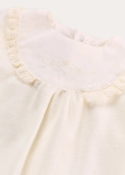 Floral Detail Embroidered Collar Velour All In One in Cream (1mth-12mths) #N/A from Pepa London US