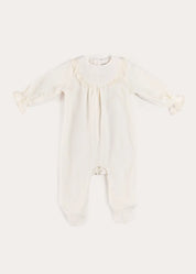 Floral Detail Embroidered Collar Velour All In One in Cream (1mth-12mths) #N/A from Pepa London US