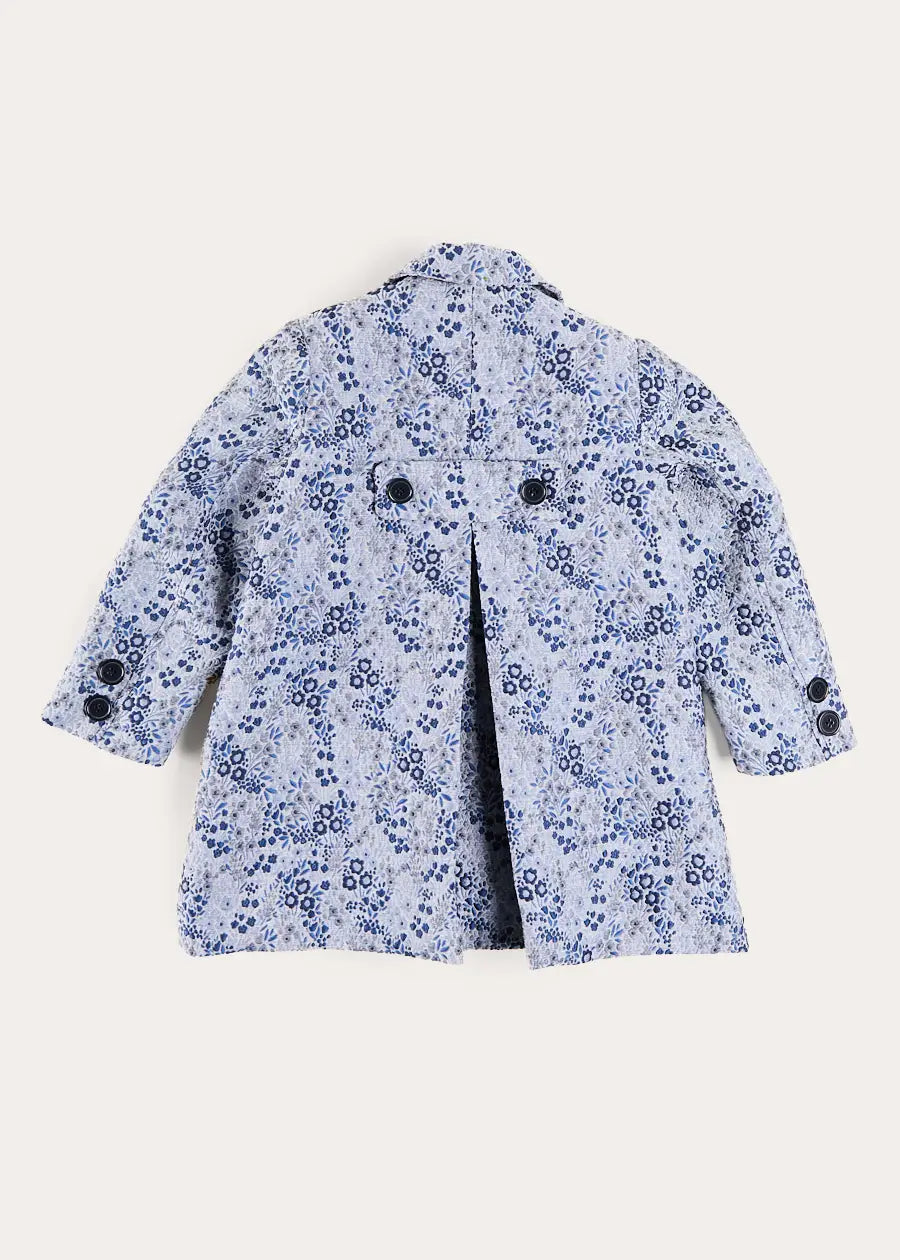 Eleanor Floral Jaquard Long Sleeve Coat Coat in Blue (4-10yrs) Coats from Pepa London US