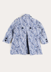 Eleanor Floral Jaquard Long Sleeve Coat Coat in Blue (4-10yrs) Coats from Pepa London US