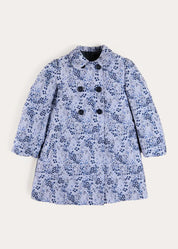 Eleanor Floral Jaquard Long Sleeve Coat Coat in Blue (4-10yrs) Coats from Pepa London US