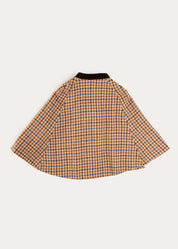 Vincent Check Velvet Collar Gold Button Detail Cape in Brown (2-8yrs) Coats from Pepa London US